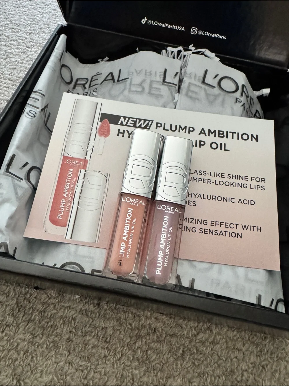 L'Oreal 2 Plump Ambition pH Hyaluron Lip Oil New Full Sz - 101 clear + 201 Milky